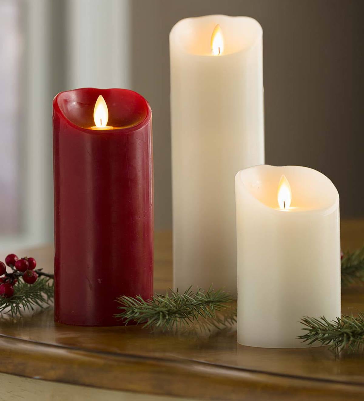 LED Pillar Candle with Flicker Flame and AutoTimer, Red