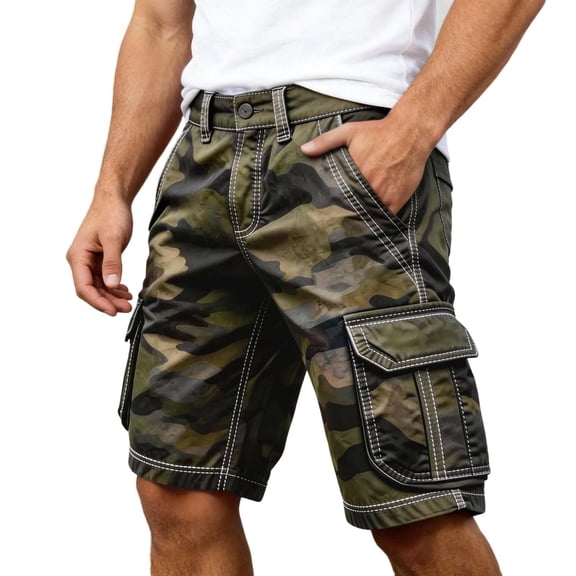 CONZONE Mens Cargo Shorts Buttons Summer Shorts For Men Camouflage Lightweight Loose Fit Outdoor Shorts With Pockets