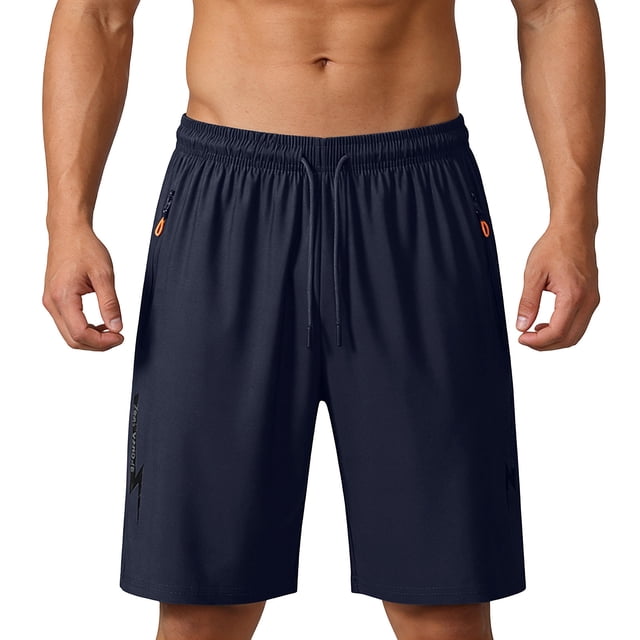 Xuniizn Athletic Shorts for Men Elastic Waist Solid Color Quick Dry Loose Gym Running Shorts with Zipper Pockets Lightweight Summer Beach Workout Board Shorts
