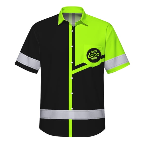 Hi Vis Hawaiian Shirt Uniform Reflective Black Green Neon Custom Name And Logo