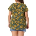 thumbnail image 4 of DARING DIVA Women's Plus Floral Print Ruffle Trim V Neck Blouse 2X Army Green, 4 of 6