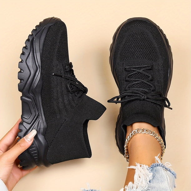 Zapatillas Deportivas De Plataforma Con Cordones Casuales, Transpirables Y Tejidas Para Mujeres, Zapatos Para Correr Antideslizantes