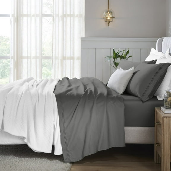 Superior Egyptian Cotton Deep Pocket 650 TC Sheet Set, Split King, Grey