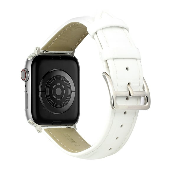 For Apple Watch Size 38/40/41mm Genuine Leather Replacement Band Strap Hybrid Wristbands Silver Buckle for iWatch Series 7/SE/6/5/4/3/2/16 [White Crocodile Skin]