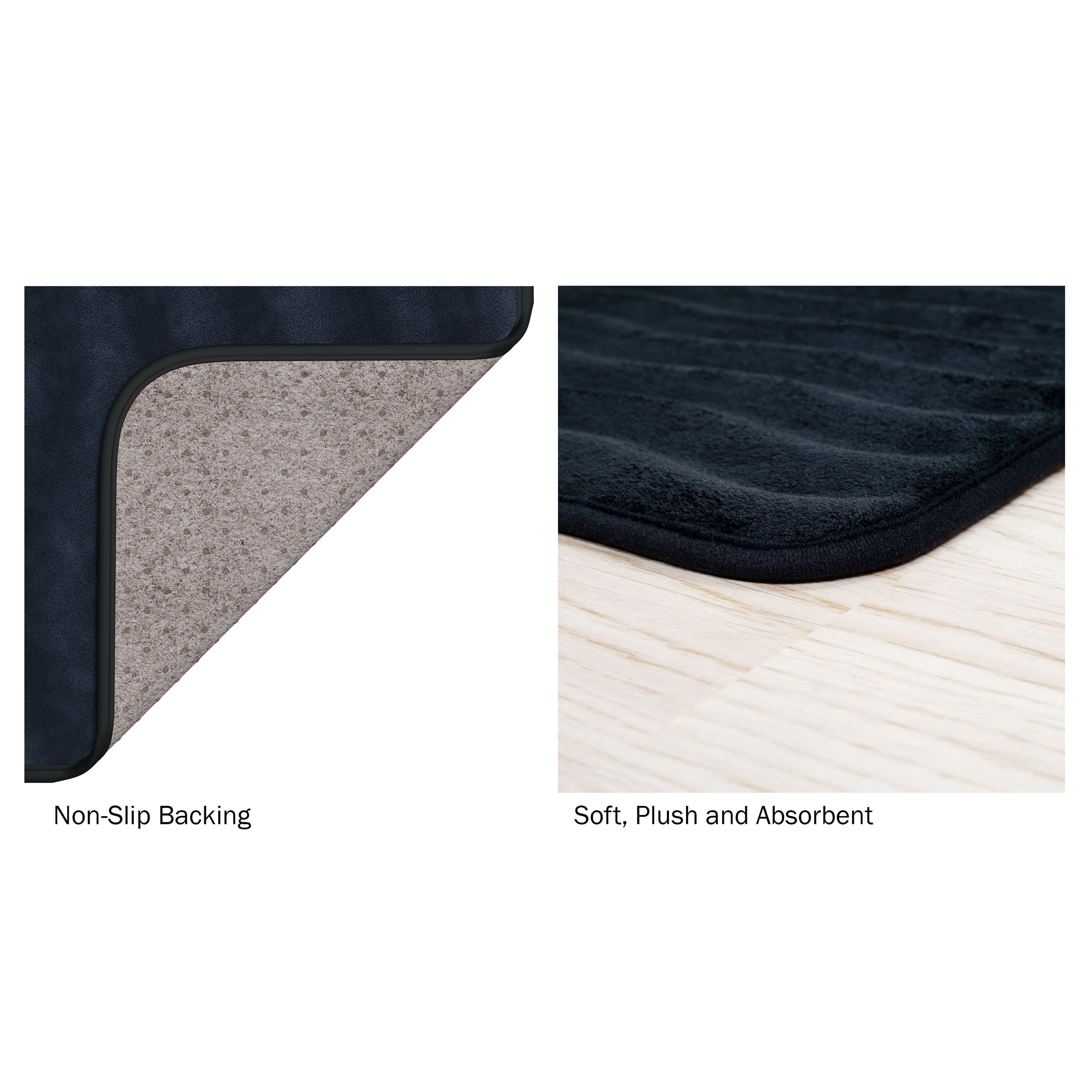 Somerset Home Set of 2 Bathroom Rugs – Non-Slip Memory Foam Bath Mats, Black