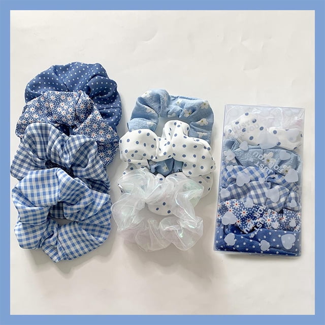 Bandas Elásticas para El Cabello, Bandas Elásticas para El Cabello, Accesorios para El Cabello, Decoración de , Decoración, Diadema, - 7 piezas azul Soledad Scrunchie del pelo de las mujeres