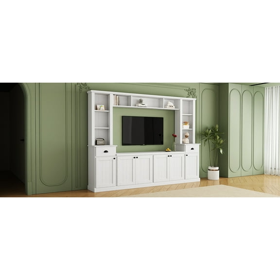 MAYEERTY Minimalist Entertainment Wall Unit - TV Stand for 75" TVs, Adjustable Shelves
