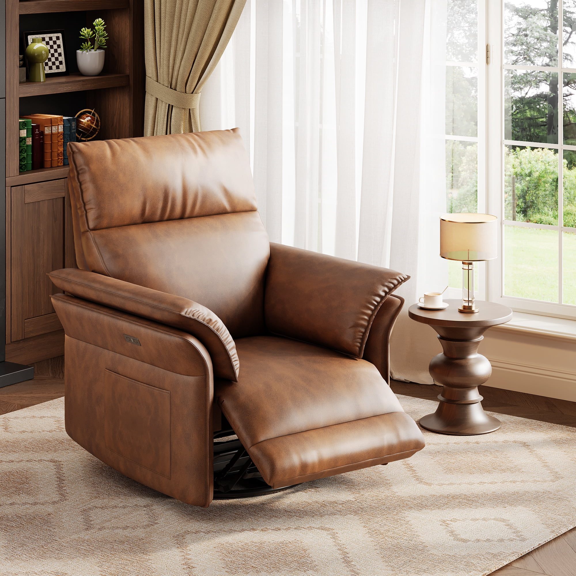 Power Recliner Chair Glider – Swivel Rocker with USB Charging Port, 270° Rotation, 350 lb Capacity, & Double-Layered Armrests – Chenille Upholstery for Living Room, Nursery, Bedroom