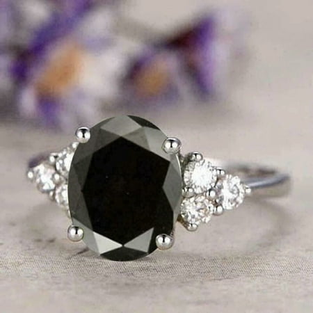 3TCW Lab Created Black Diamond Solitaire Engagement Ring 14k White Gold Plated