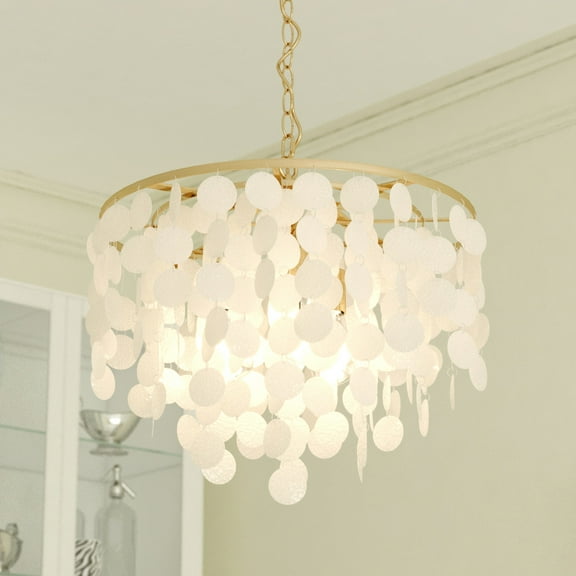 Elsa 3 Light Gold Brass Modern Coastal Glam Pendant Fixture with Capiz Shells