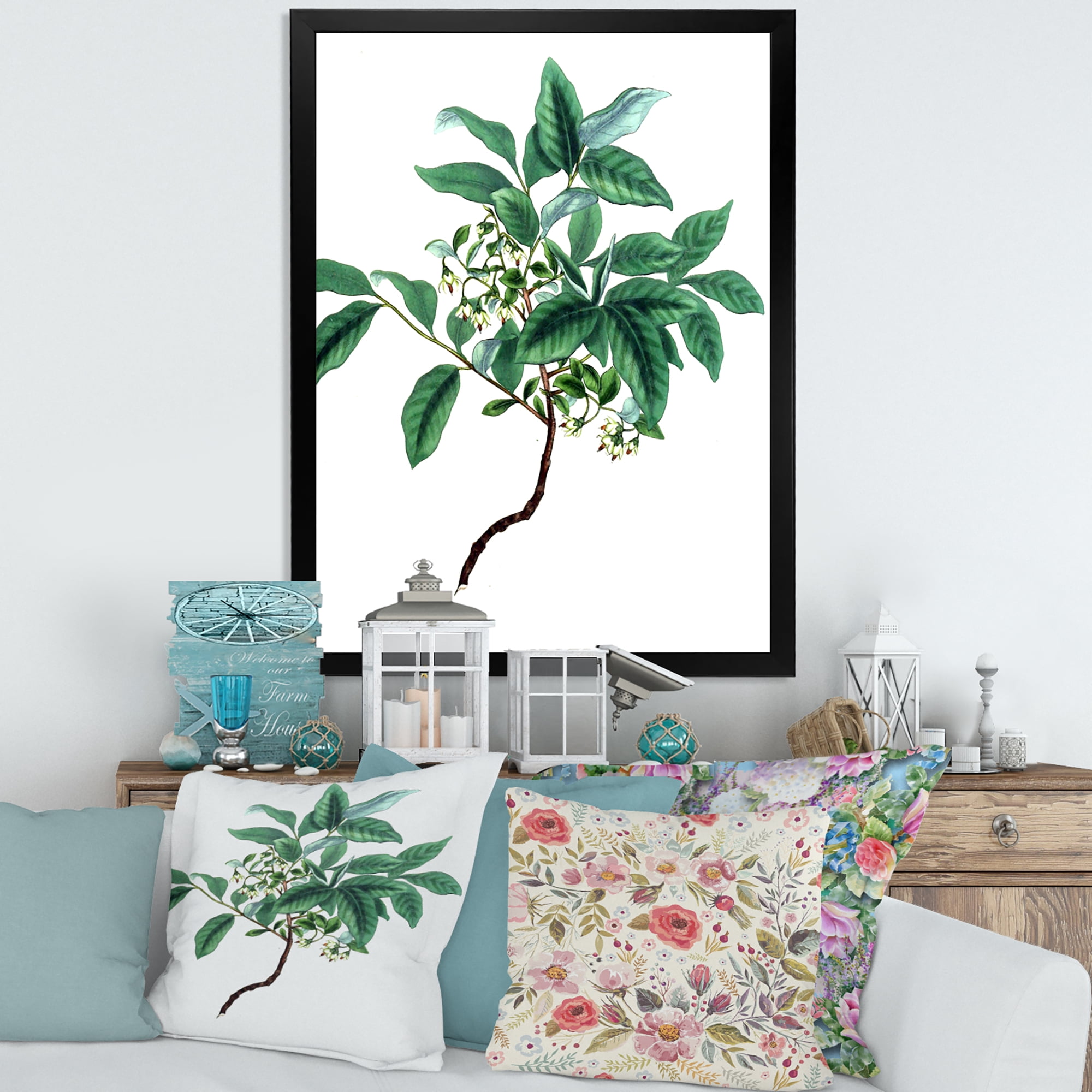 Designart 'Ancient Green Leaves Plants IV' Traditional Framed Art Print