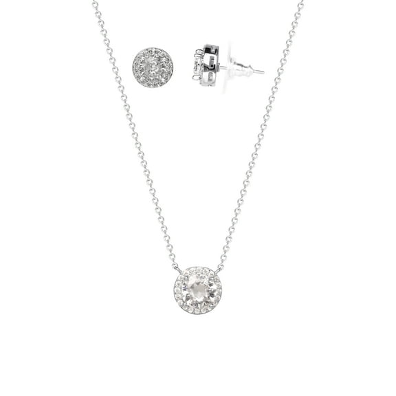 Believe By Brilliance Fine Silver Plated Cubic Zirconia Halo Pendant and Earring Set, 18"   2"