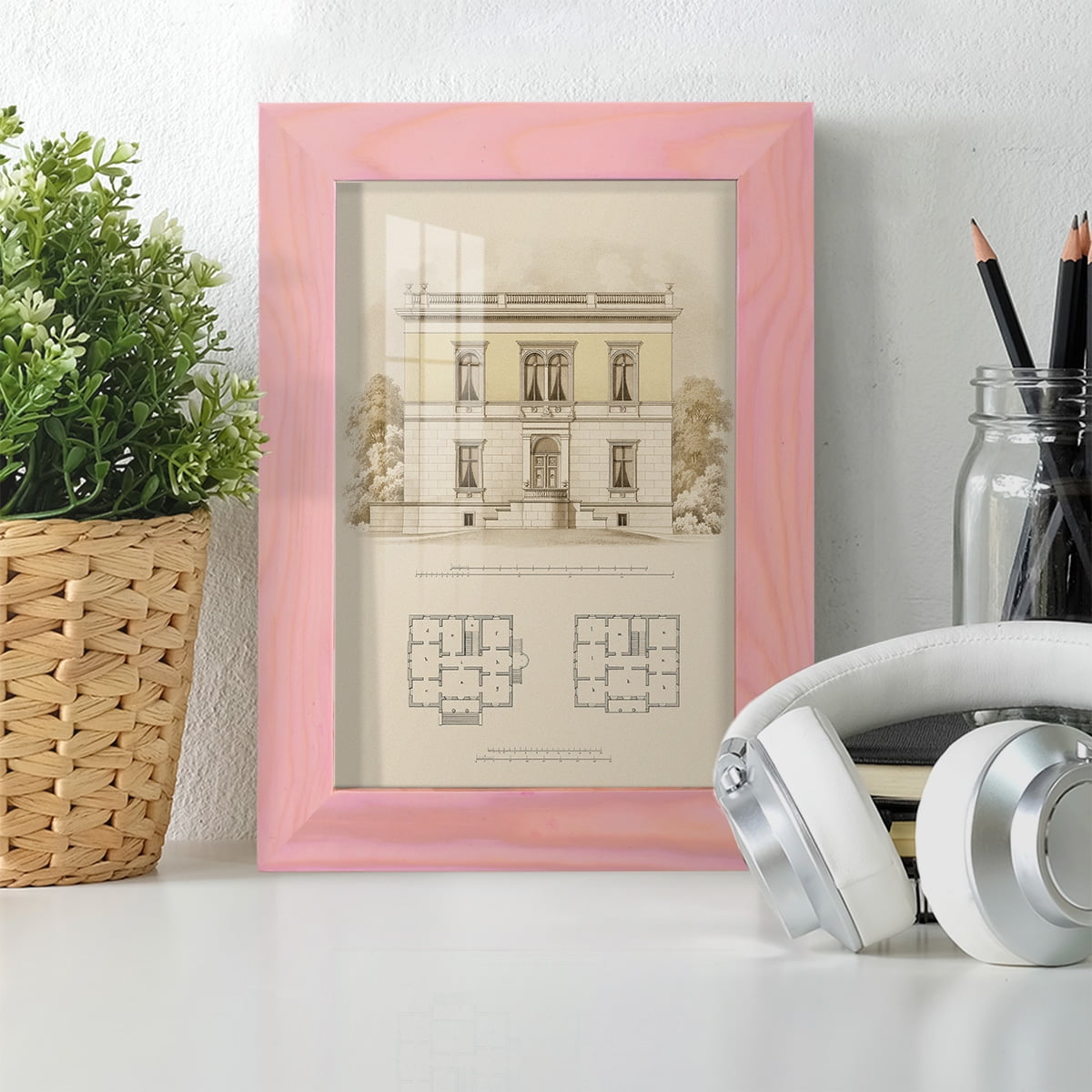 Estate and Plan V -Framed Print w/glass-Sunset Pink