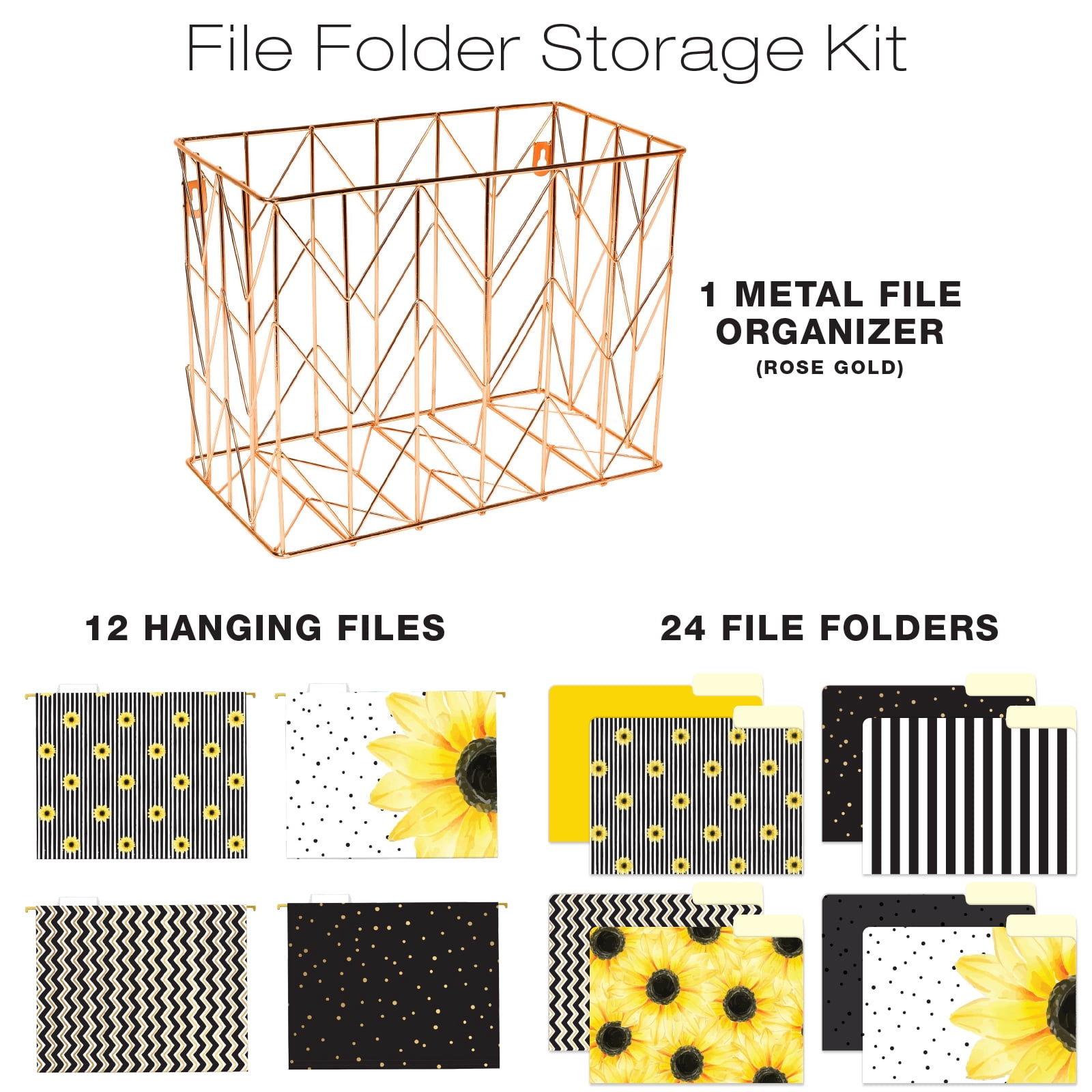 Global Printed Products 12 Hanging File Folders and 24 File Folders, Letter Sized- Sunflower