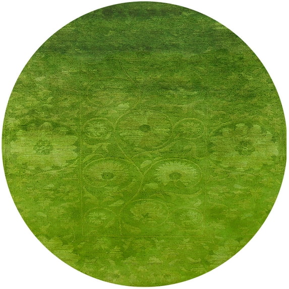 Ahgly Company Indoor Round Mid-Century Modern Green Oriental Area Rugs, 7' Round