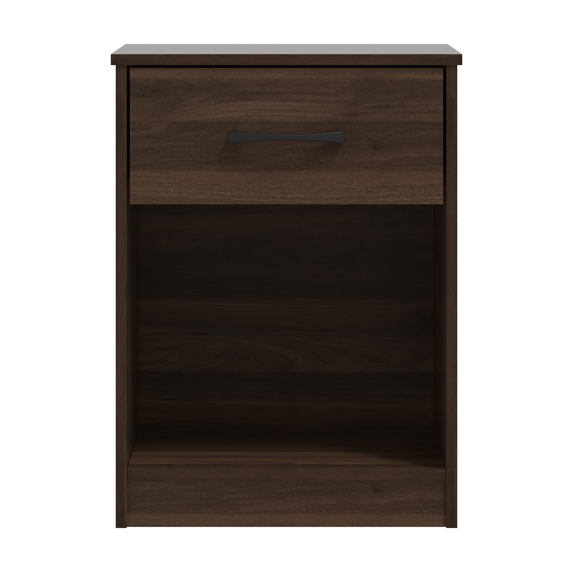 (2 pack) Mainstays Ardent Nightstand with 1 Drawer, Dark Walnut