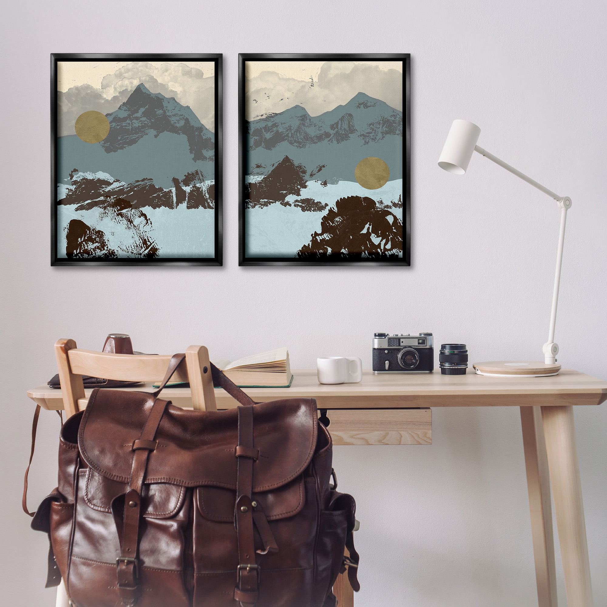 Stupell Industries Mountain Range over Abstract Landscape Painting Black Floater Framed Canvas Art Print Wall Art, 25 x 31, Set of 2