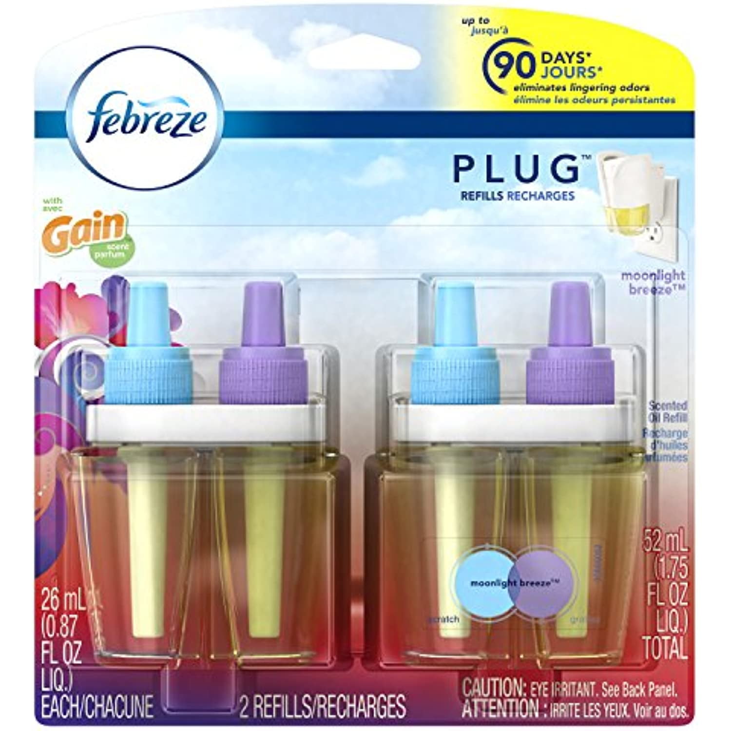 Febreze Noticeable With Gain Moonlight Breeze Scent Dual Oil Refill, 2 Count