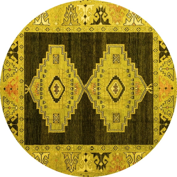 Ahgly Company Indoor Round Abstract Yellow Modern Area Rugs, 3' Round