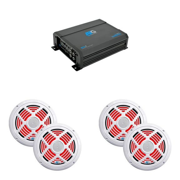 ATG 1000 Watt RMS Full Range Compact Marine 4 Channel Amplifier with (2) Pair 8" RGB White Marine Speakers