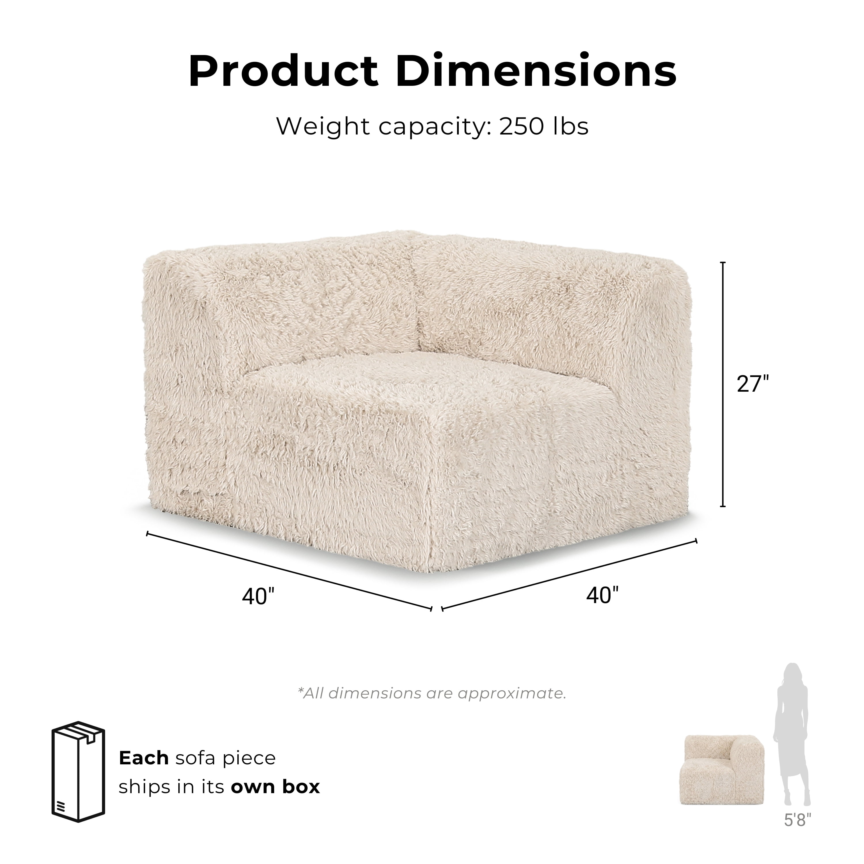 Furniture of America Pom Modern Faux Fur Modular Compressed Corner Chair, Sand Beige
