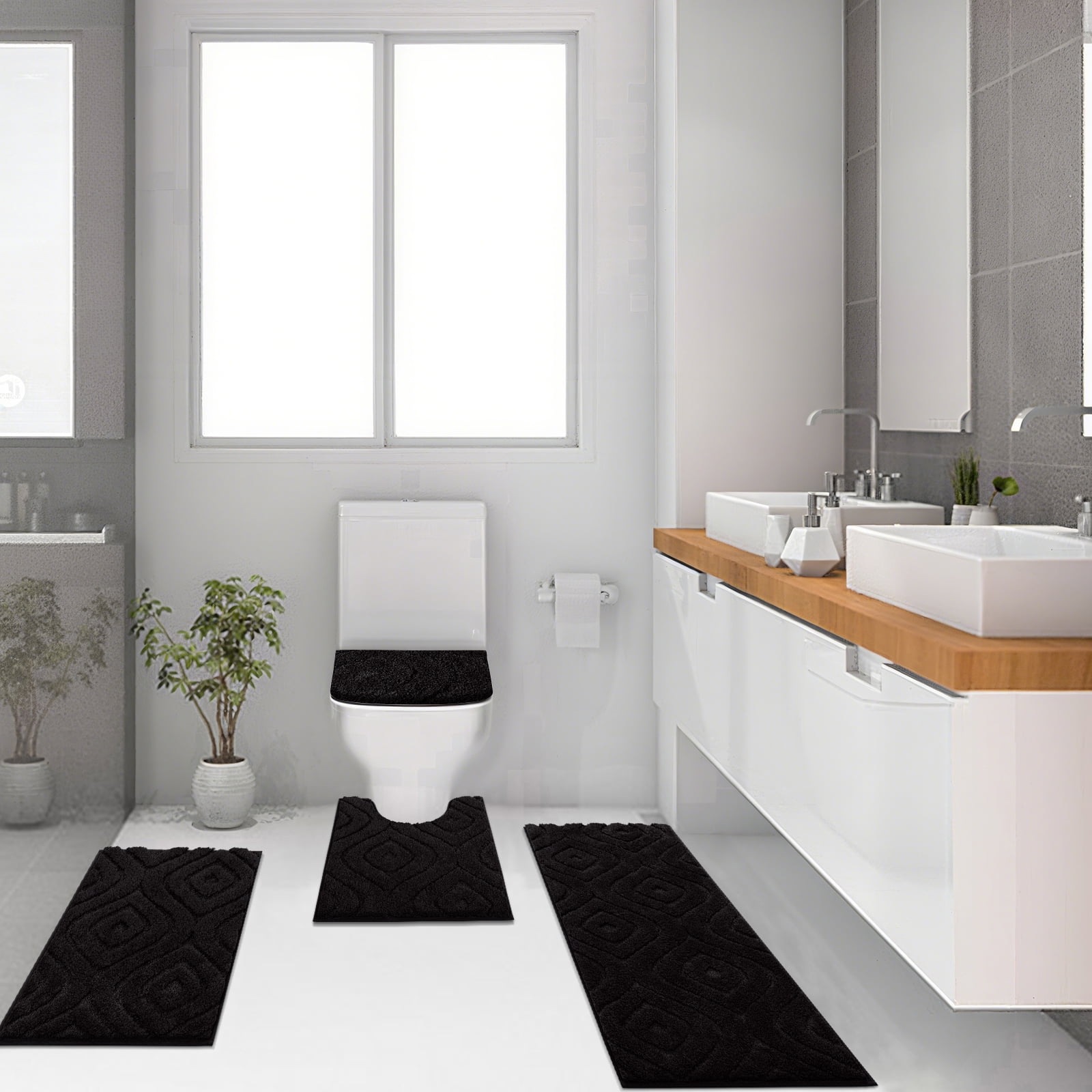 Ileading Bathroom Rugs Sets 4 Piece, Super Soft and Absorbent Non Slip Microfiber Toilet Bathroom Mats