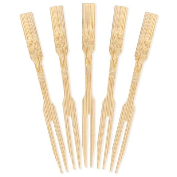 BambooMN Premium 3.5" Bamboo Mini Cocktail Tasting Forks Fruit Picks Party Supplies, 100 Pieces