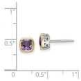 thumbnail image 2 of 925 Sterling Silver With 14k Accent Amethyst Square Stud Earrings 6.5x6.5mm Wide Stud Earring for Women, 2 of 2