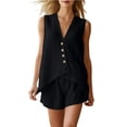 thumbnail image 2 of Womens 2 Piece Sets Summer Outfits Tank Top Matching Shorts Sets Women's Summer Loose Casual Sleeveless V-Neck Shorts Set Black S, 2 of 6