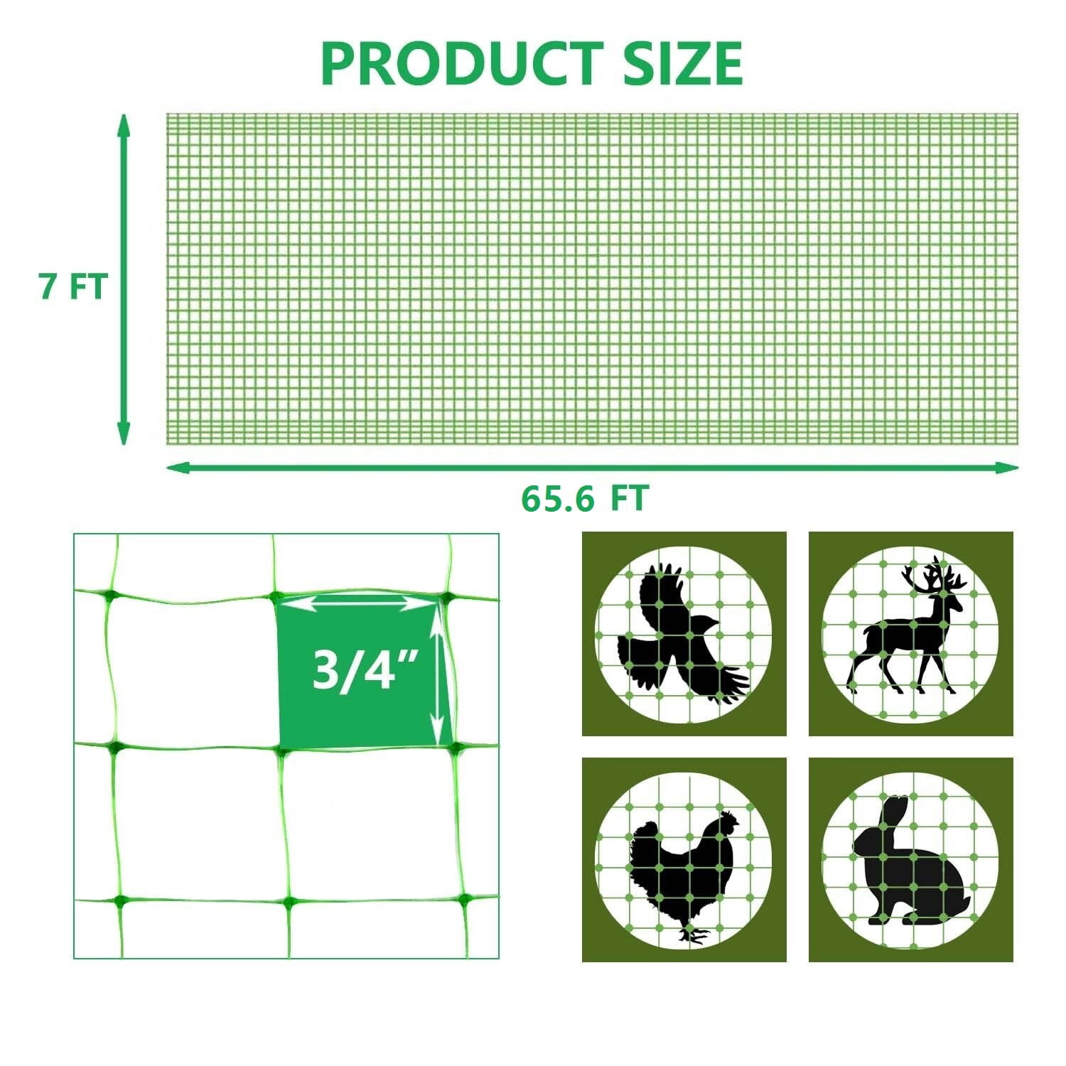 Garden Netting, 7 x 65.6 FT Bird Netting for Garden Protection, Green Deer Netting for Plants Fruit Trees Vegetables from Birds, Squirrels, Other Animals