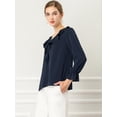 thumbnail image 4 of Blusa de gasa con cuello en V con volantes para mujer, manga de pulsera, blusa campesina vintage Azul oscuro M, 4 of 6