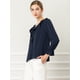 thumbnail image 4 of Blusa de gasa con cuello en V con volantes para mujer, manga de pulsera, blusa campesina vintage Azul oscuro M, 4 of 6