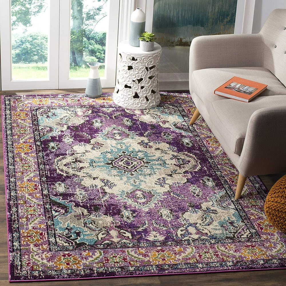 Safavieh Monaco Collection MNC243L Bohemian Chic Medallion Distressed Area Rug, 3' x 5', Violet
