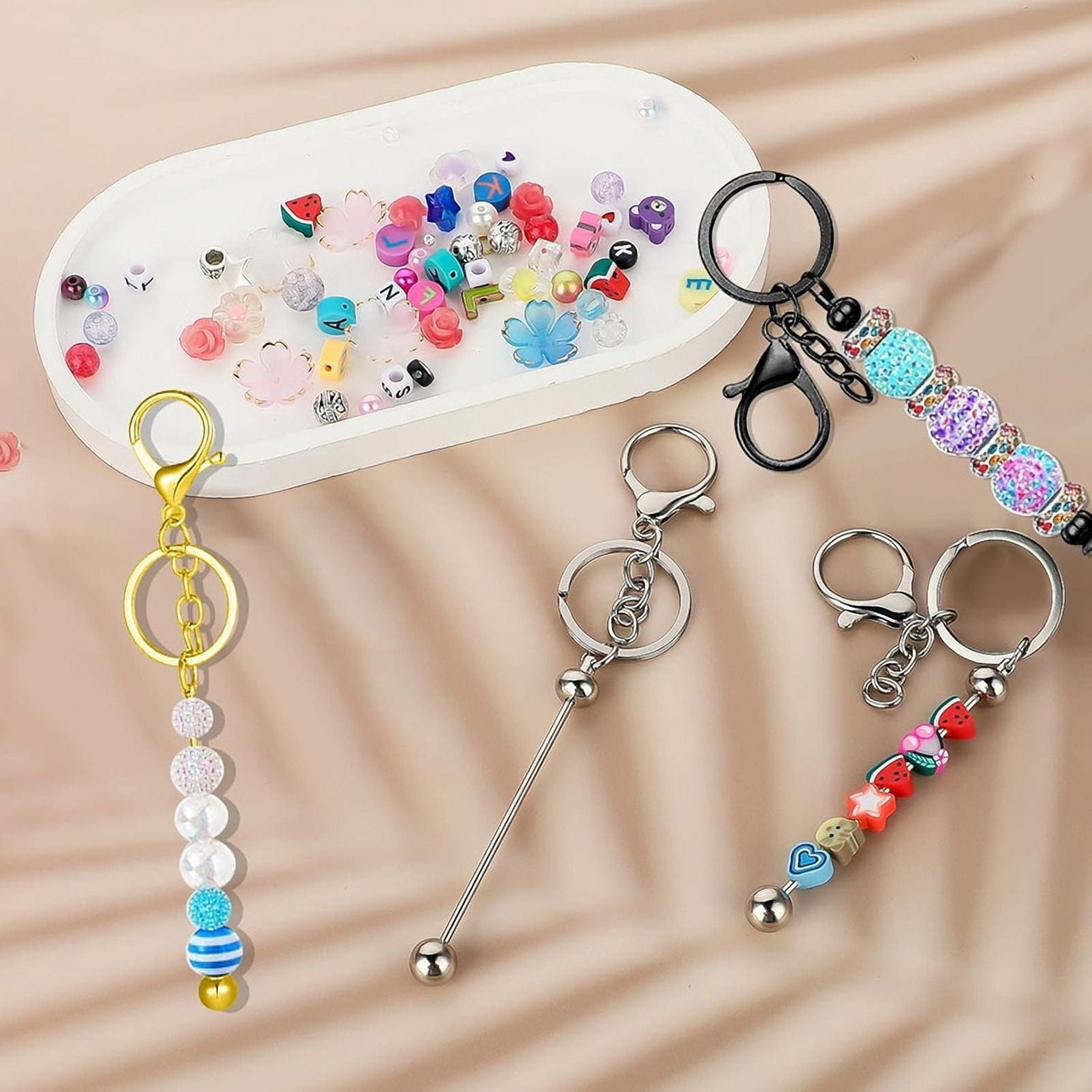 63Pcs Beadable Keychain Bars Resealable Set Keychain Making Supplies Kit for DIY Pendant Craft Jewelry