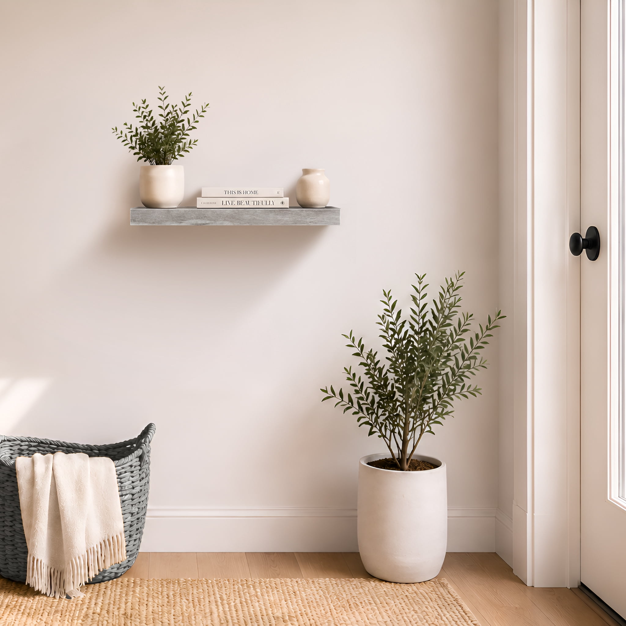 Sorbus 16.25" Floating Wall Shelf, Graywood, Invisible Brackets, Bathroom, Bedroom & Home Decor