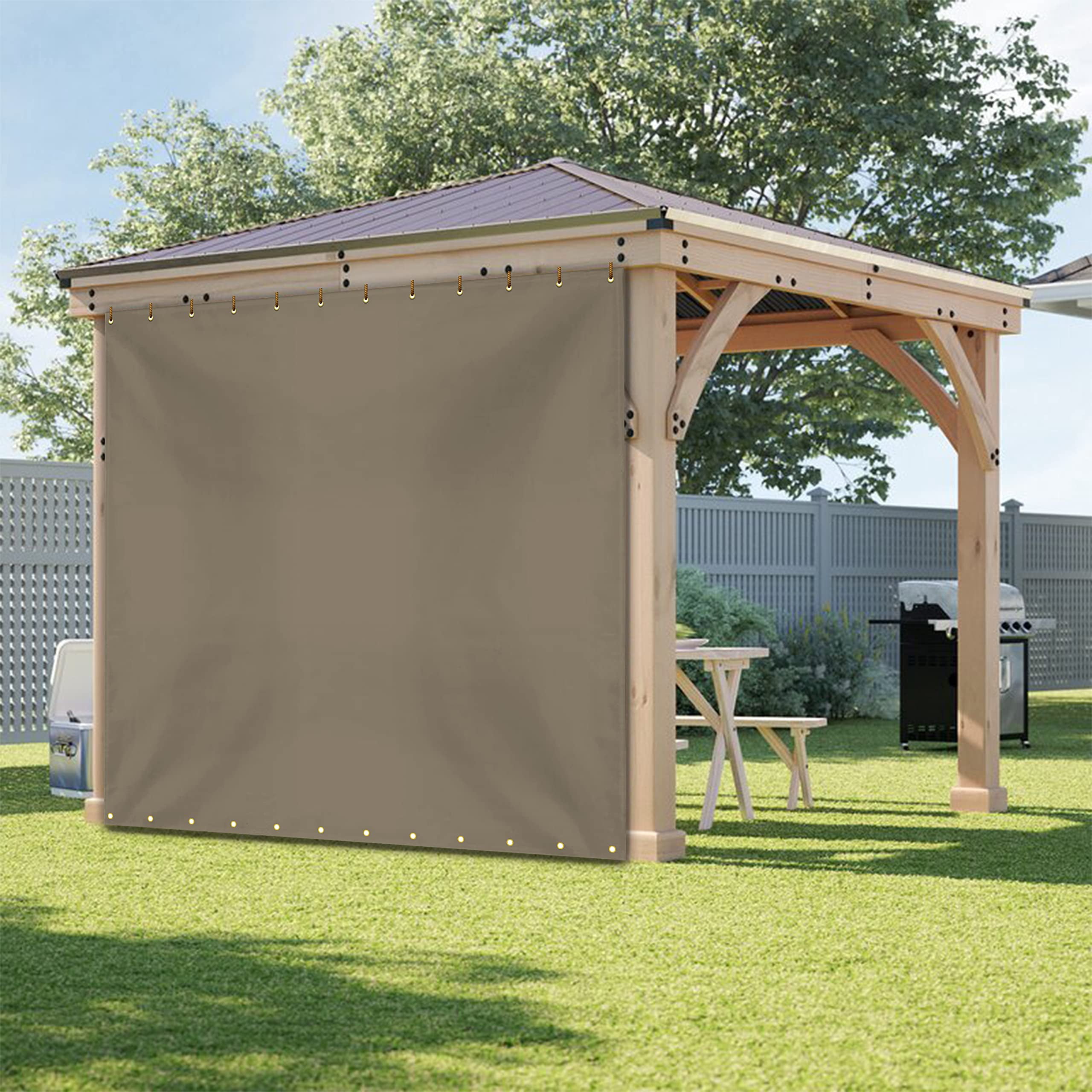 COVERS&ALL Outdoor Vinyl Curtain for Patio Furniture 12 Oz, Weather Resistant Patio Blackout Drapes for Dining Room Window with Rustproof Grommets for Pergola, Porch, Gazebos (4' H x 10' W, Beige)