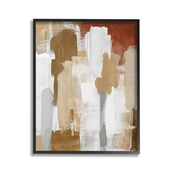 Stupell Industries Natural Hues Brush Strokes Abstract Painting Black Framed Art Print Wall Art, 16 x 20