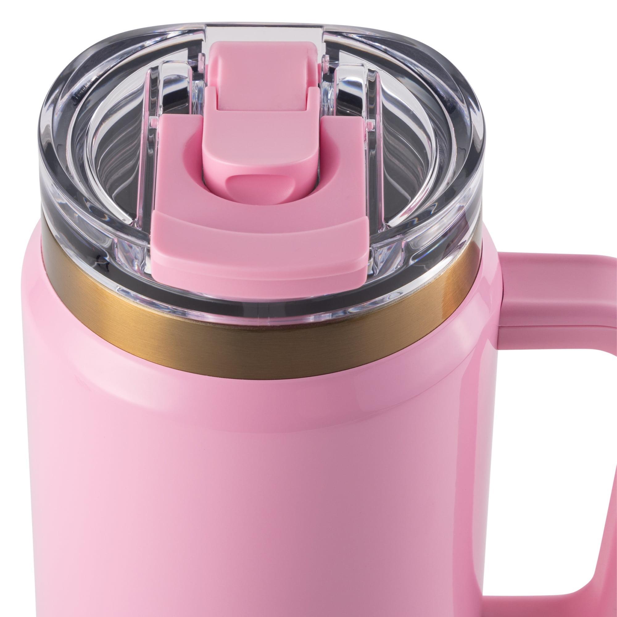 Thyme & Table Luna 32 fl oz Stainless Steel Tumbler with Handle and Dual Straw Lid, Pink
