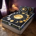 thumbnail image 3 of Homewish Moon Phase Print Zipper Full Size Comforter Sets with Fitted Sheet and 2 Pillowcases, Puprle Blue Floral Zipper Bedding Set, Black Reversible, 3 of 7