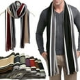thumbnail image 2 of Men's Autumn Winter Casual Wrap Vertical Stripe Cotton Muffler Color Contrast Long Tassel Knit Scarf, 2 of 6