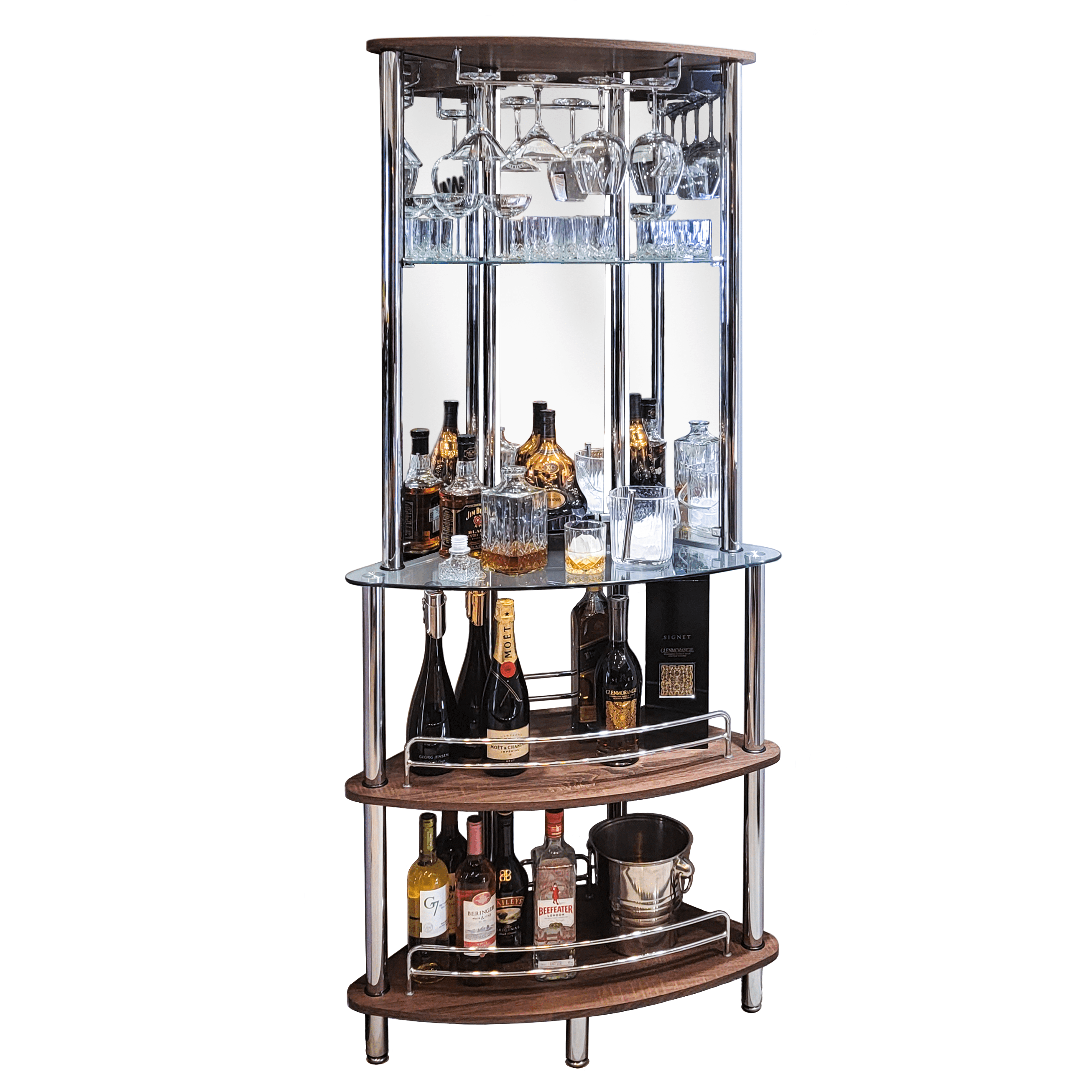 Mango Steam Modern Home Liquor Mini Bar Catalina Table For Home  (Tower Bar, Clear and Brown)