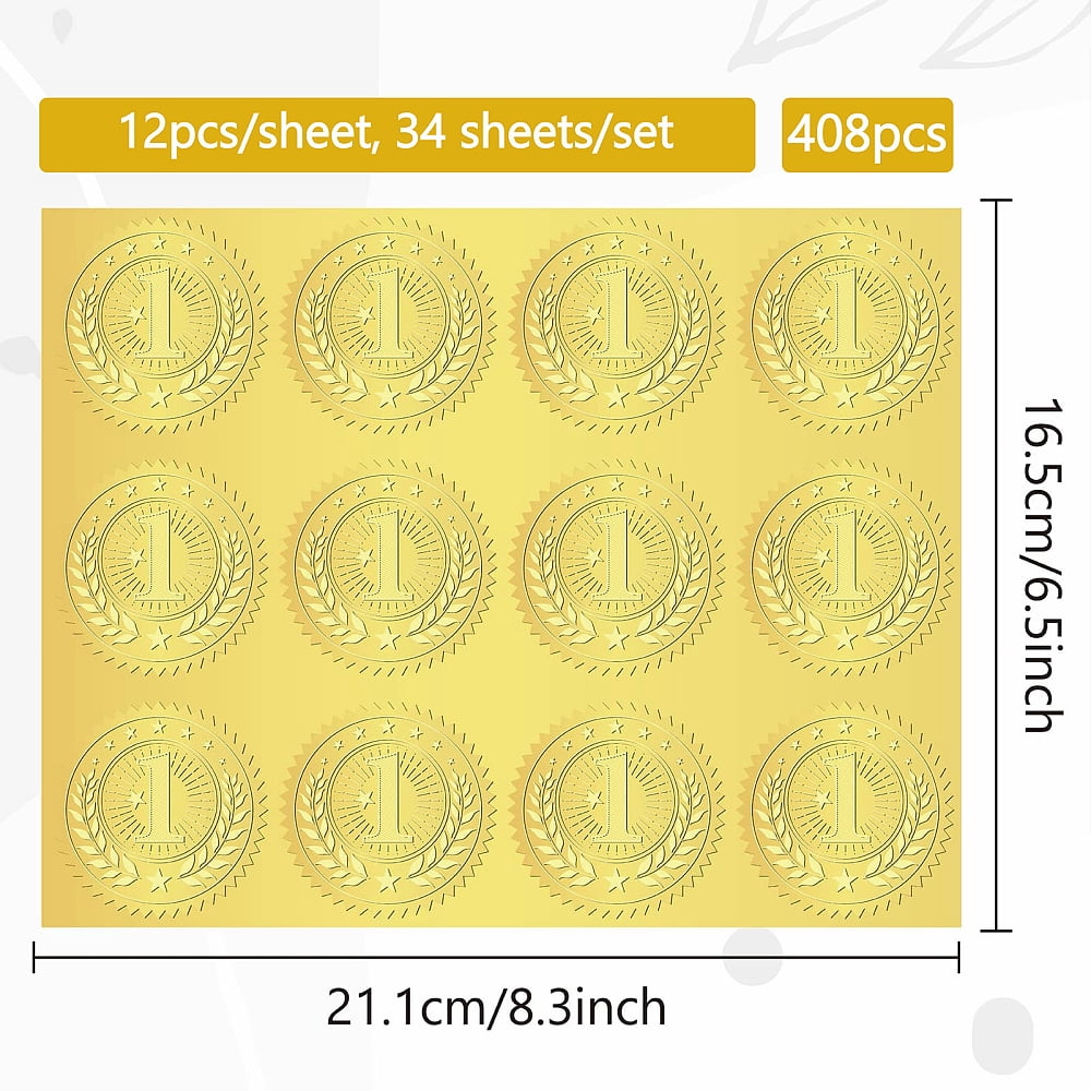408Pcs No.1 Gold Foil Embossed Stickers 2" Self Adhesive Envelopes Seals Sticker Labels
