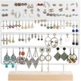 thumbnail image 1 of Jewelry Organizer, 144 Holes (White) with Wooden Base, Hanging Earring Holder, 1 of 5