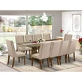 thumbnail image 3 of East West Furniture 11-Piece Dining Room Table Set Consists of a Rectangular Table and 10 Light Tan Linen Fabric Parson Chairs with High Back - Distressed Jacobean Finish, 3 of 4