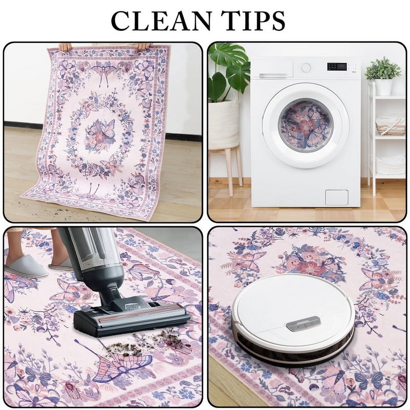 Butterfly Print Washable Pink Area Rug 4x6 for Living Room Bedroom Girls Room Nursery, Non-Slip & Stain Resistant Modern Indoor Dining Room Carpet, Soft Cozy Low Pile Throw Rugs with Rubber Backing