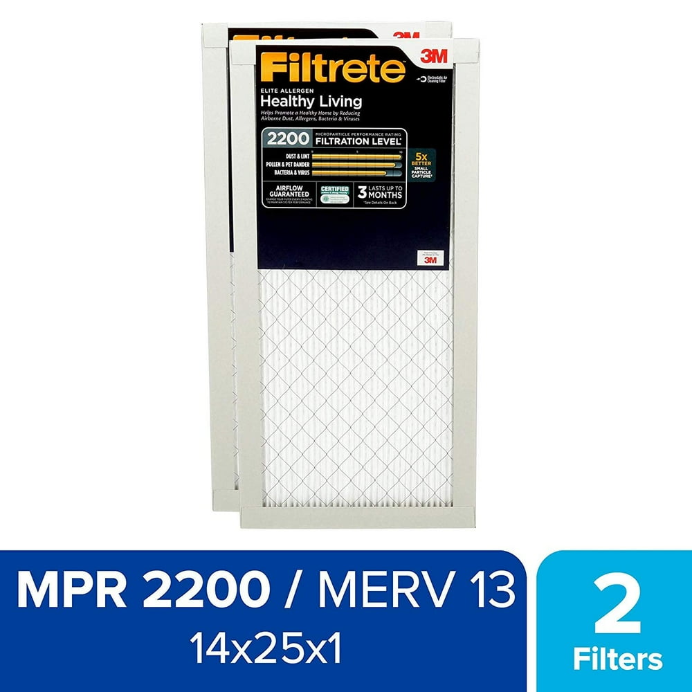Filtrete 14x25x1, AC Furnace Air Filter, MPR 2200, Healthy Living Elite Allergen, 2Pack