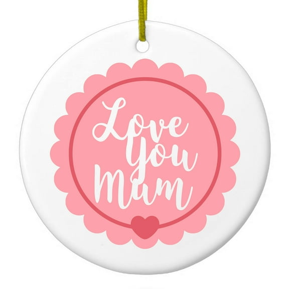DistinctInk Hanging Ceramic Christmas Ornament - Pink Ribbon - Gold String, 2-3/4 inch Diameter