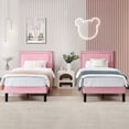 thumbnail image 5 of VECELO Set of 2 Twin Bed Frames, Modern Upholstered Platform Bed Frame with Button Tufted Adjustable Headboard, No Box Spring Needed, Pink, 5 of 10
