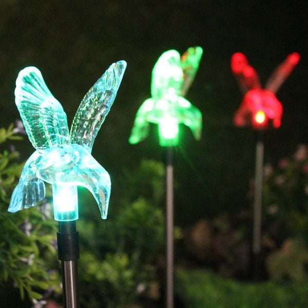 Solar Powered Hummingbird Color Changing Garden Stakes, Set of 2