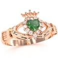 thumbnail image 2 of Claddagh Emerald Diamond Ring In Solid 14k Rose Gold, 2 of 6
